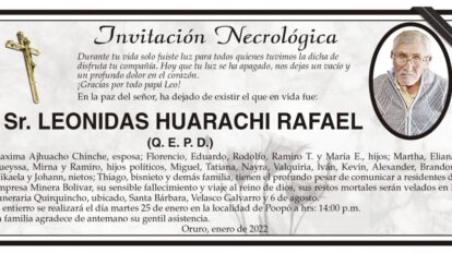 Invitación Necrológica de Leonidas Huarachi Rafael