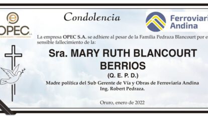 Condolencia por el fallecimiento de Mary Ruth Blancourt Berrios