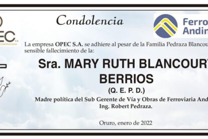 Condolencia por el fallecimiento de Mary Ruth Blancourt Berrios