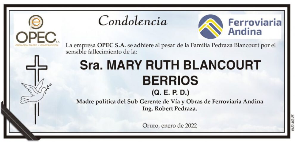 Condolencia por el fallecimiento de Mary Ruth Blancourt Berrios
