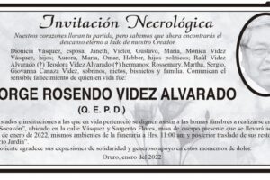 Invitación Necrológica de Jorge Rosendo Videz Alvarado