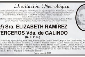Invitación Necrológica de Elizabeth Ramírez Terceros
