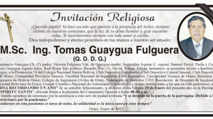 Misa recordando a M.Sc. Ing. Tomas Guaygua Fulguera