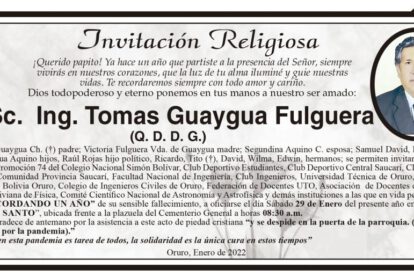 Misa recordando a M.Sc. Ing. Tomas Guaygua Fulguera