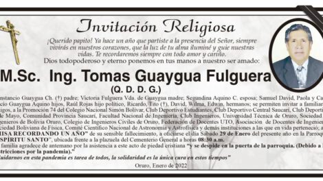 Misa recordando a M.Sc. Ing. Tomas Guaygua Fulguera