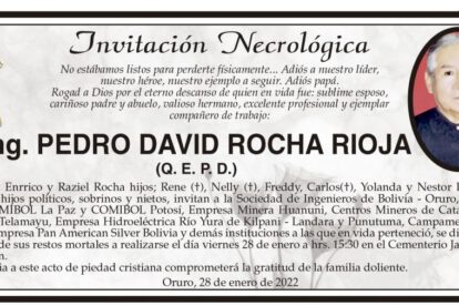 Necrológica de Ing. Pedro David Rocha Rioja