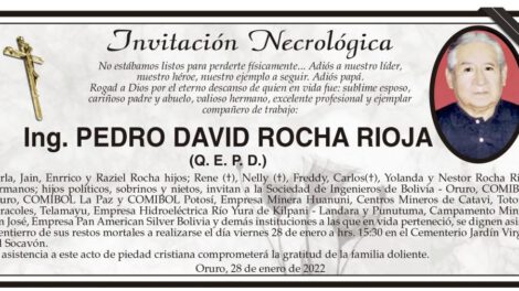 Necrológica de Ing. Pedro David Rocha Rioja