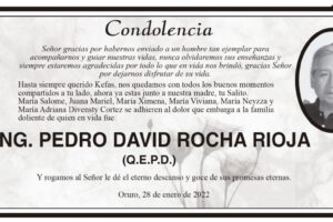 Condolencia por Pedro David Rocha Rioja (Q.E.P.D.)