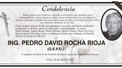 Condolencia por Pedro David Rocha Rioja (Q.E.P.D.)