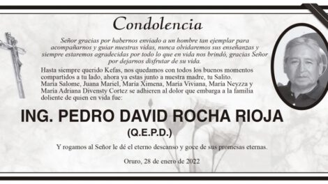 Condolencia por Pedro David Rocha Rioja (Q.E.P.D.)