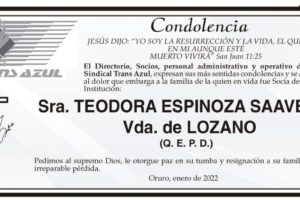 Condolencia por la Sra. Teodora Espinoza Saavedra