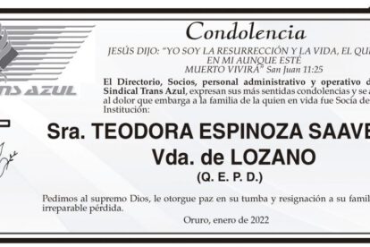 Condolencia por la Sra. Teodora Espinoza Saavedra