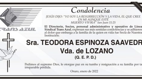 Condolencia por la Sra. Teodora Espinoza Saavedra
