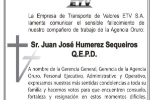 Condolencias por el fallecimiento de Juan José Humerez Sequeiros