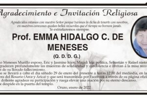 Agradecimiento e Invitación Religiosa por Prof. EMMA HIDALGO C. DE MENESES
