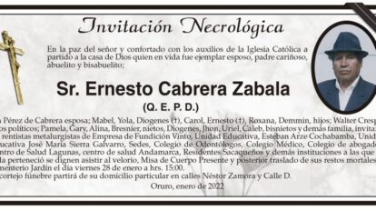 Invitación Necrológica: Sr. Ernesto Cabrera Zabala