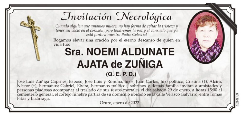 Necrológica Sra. Noemi Aldunate Ajata