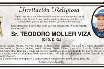 Invitación Religiosa para Teodoro Moller Viza