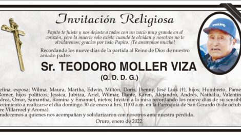 Invitación Religiosa para Teodoro Moller Viza