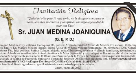 Invitación Religiosa para Juan Medina Joaniquina