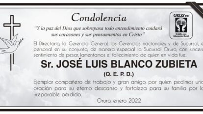 Condolencia por el fallecimiento de José Luis Blanco Zubieta