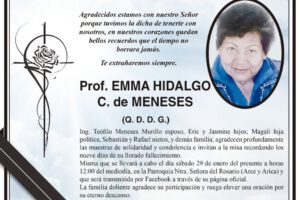 Agradecimiento e Invitación Religiosa por el Prof. Emma Hidalgo C. de Meneses