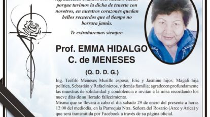 Agradecimiento e Invitación Religiosa por el Prof. Emma Hidalgo C. de Meneses