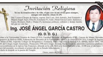 Ing. José Ángel García Castro, invitación religiosa y misa en su memoria