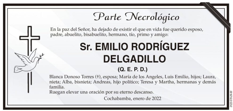 Parte Necrológico de Emilio Rodríguez Delgadillo