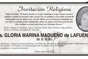 Invitación Religiosa: Gloria Marina Madueño de Lafuente
