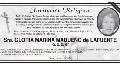 Invitación Religiosa: Gloria Marina Madueño de Lafuente