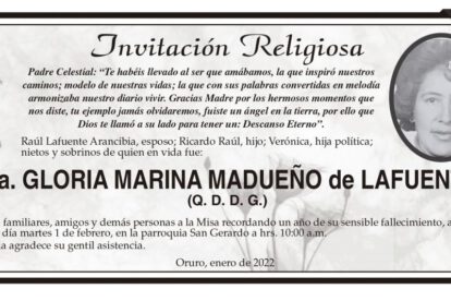 Invitación Religiosa: Gloria Marina Madueño de Lafuente