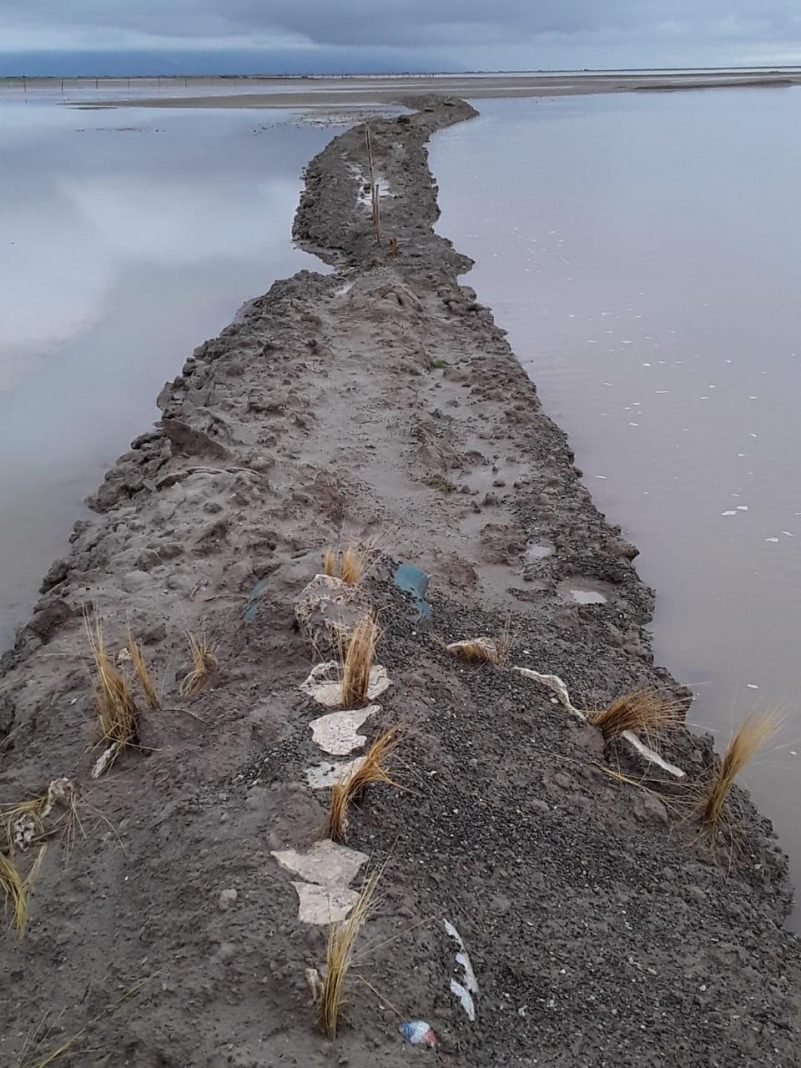 Desborde del río Lauca inunda principal camino de Chipaya