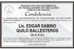 Condolencia por el fallecimiento de Lic. Edgar Sabino Quilo Ballesteros