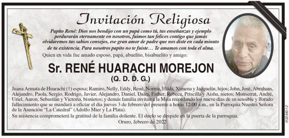Invitación Religiosa para René Huarachi Morejon