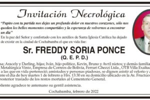 Invitación Necrológica Freddy Soria Ponce