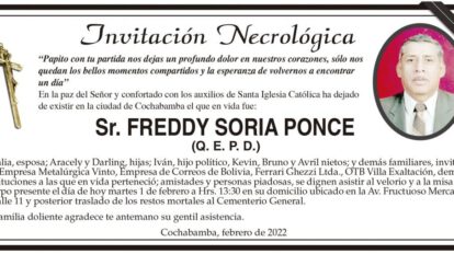 Invitación Necrológica Freddy Soria Ponce