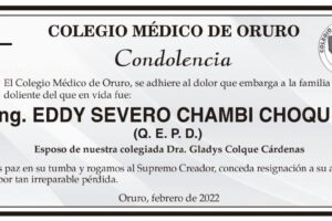 Condolencia por el fallecimiento de Ing. Eddy Severo Chambi Choque