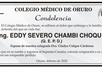 Condolencia por el fallecimiento de Ing. Eddy Severo Chambi Choque