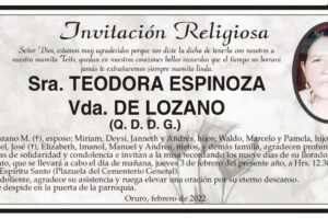 Invitación Religiosa para Teodora Espinoza Vda. de Lozano