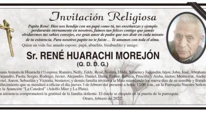 Invitación Religiosa para René Huarachi Morejón