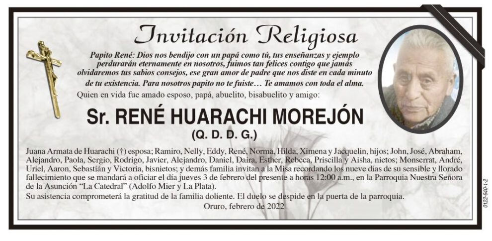 Invitación Religiosa para René Huarachi Morejón