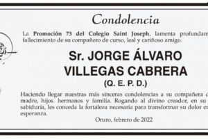 Condolencia por el fallecimiento de Jorge Álvaro Villegas Cabrera