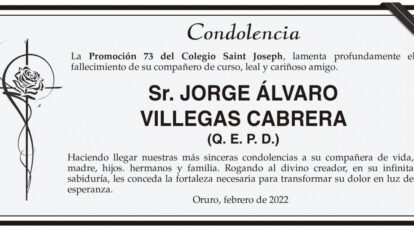 Condolencia por el fallecimiento de Jorge Álvaro Villegas Cabrera