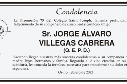 Condolencia por el fallecimiento de Jorge Álvaro Villegas Cabrera