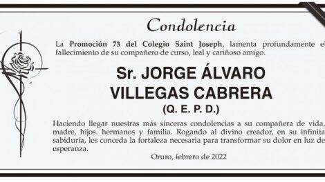 Condolencia por el fallecimiento de Jorge Álvaro Villegas Cabrera