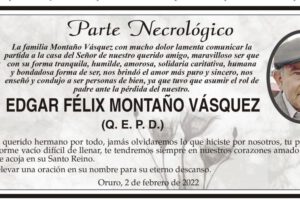 Parte Necrológico de Edgar Félix Montaño Vásquez