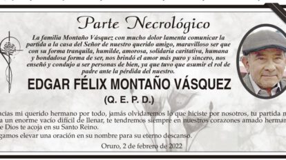Parte Necrológico de Edgar Félix Montaño Vásquez