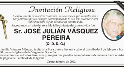 Invitación Religiosa para José Julián Vásquez Pereira