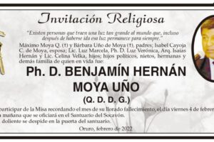 Invitación Religiosa: Ph. D. Benjamín Hernán Moya Uño